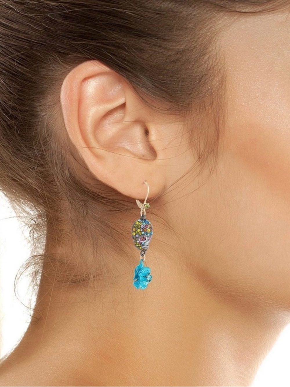 NIB Betsey Johnson Faux Stone Sugar Skull Flower Mismatch Earrings - Picture 6 of 6